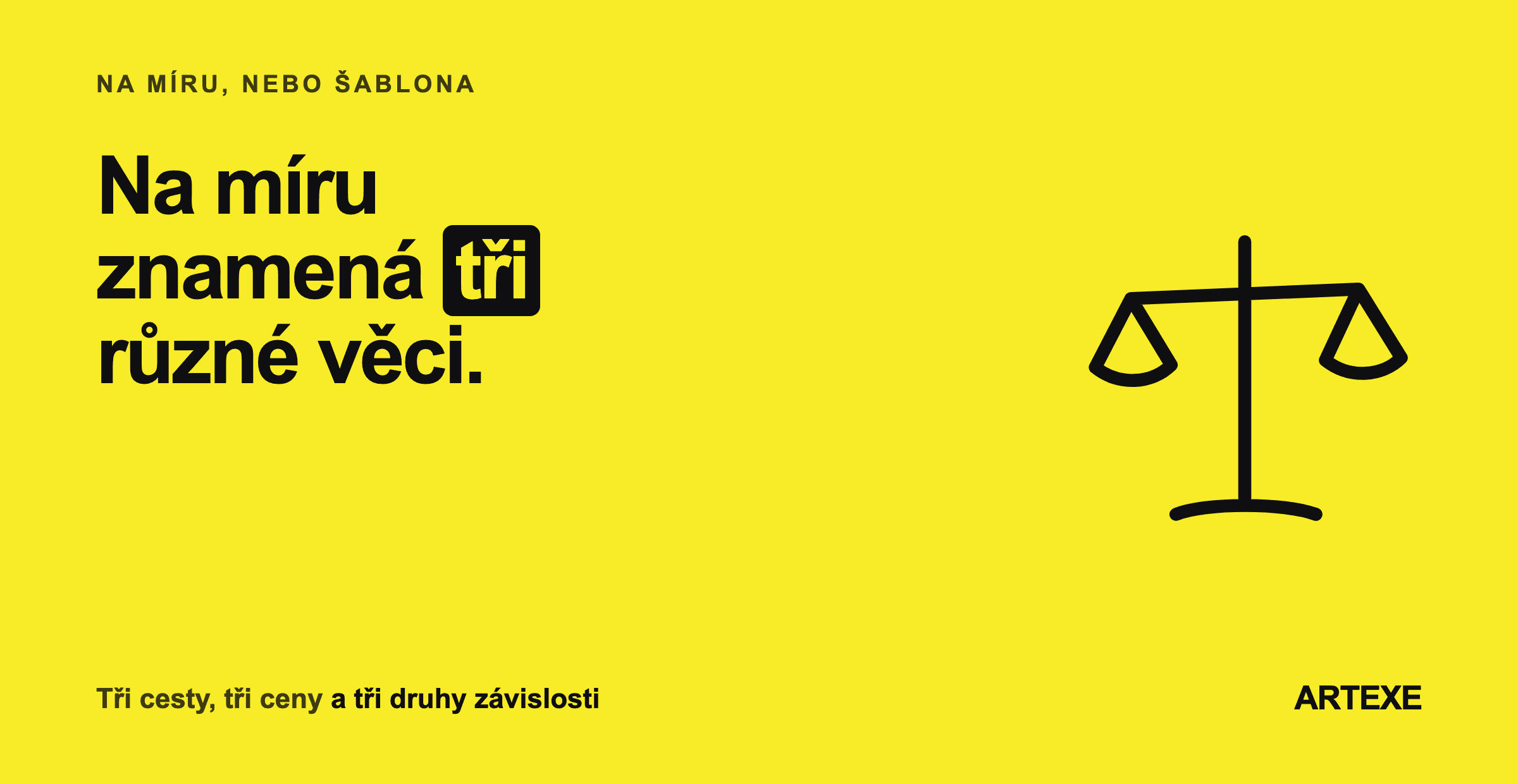 Váhy jako motiv článku o tom, že „na míru“ znamená tři různé věci: design na míru, funkce na míru a celý systém na míru.