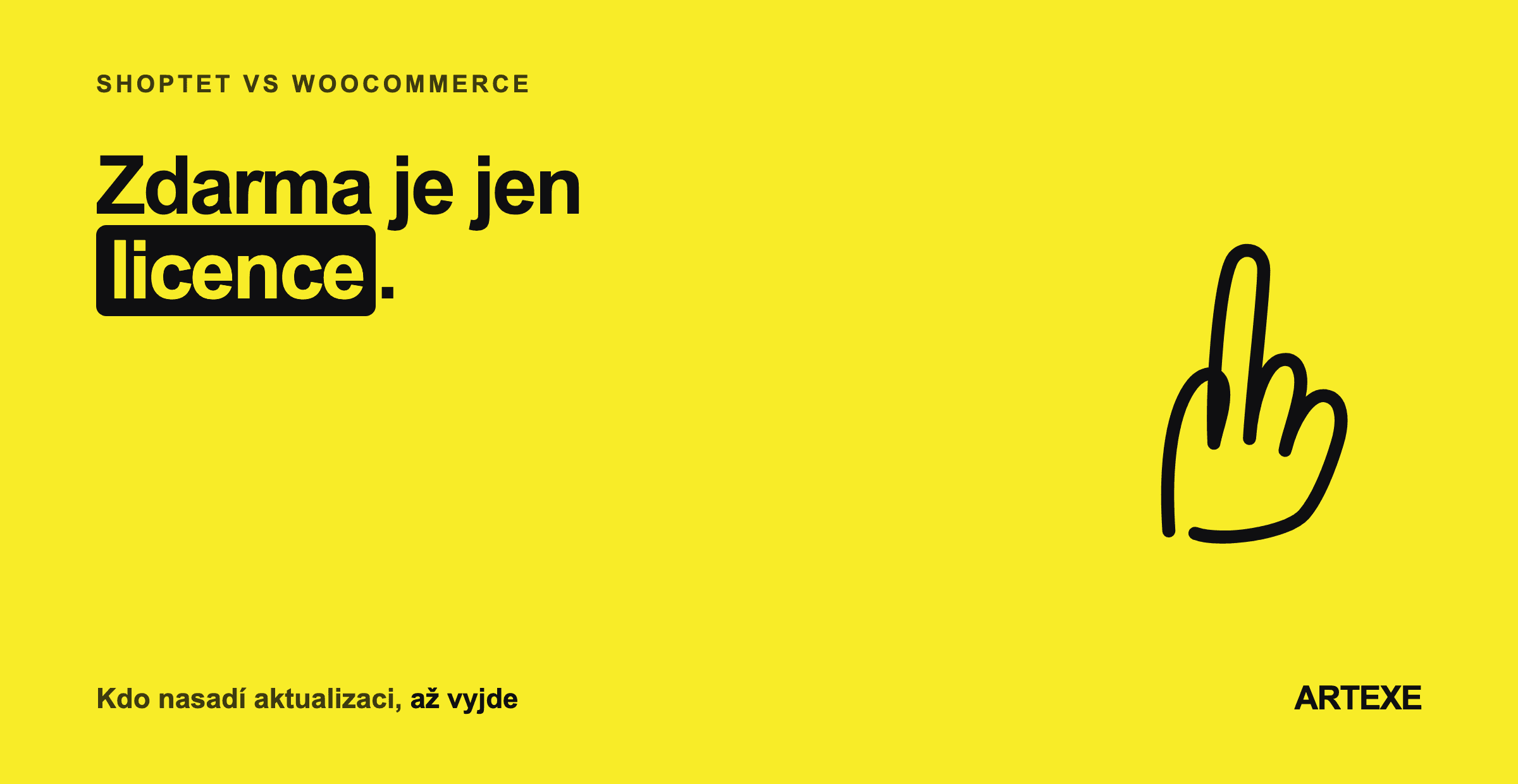 Ruka jako motiv srovnání Shoptetu a WooCommerce: rozhoduje, kdo bude e-shop roky udržovat, ne cena za spuštění.