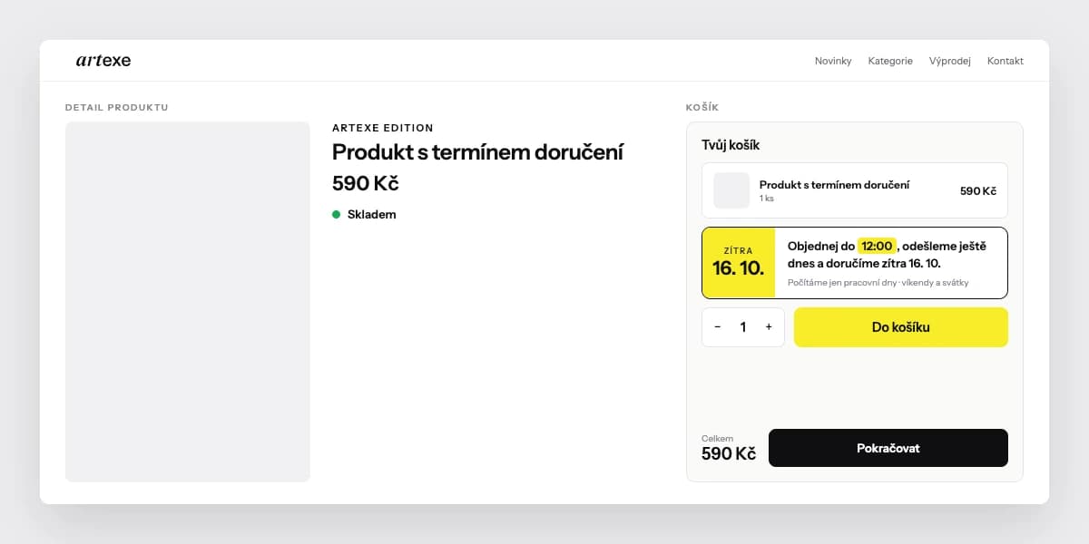 Předpokládané doručení v detailu produktu a košíku
